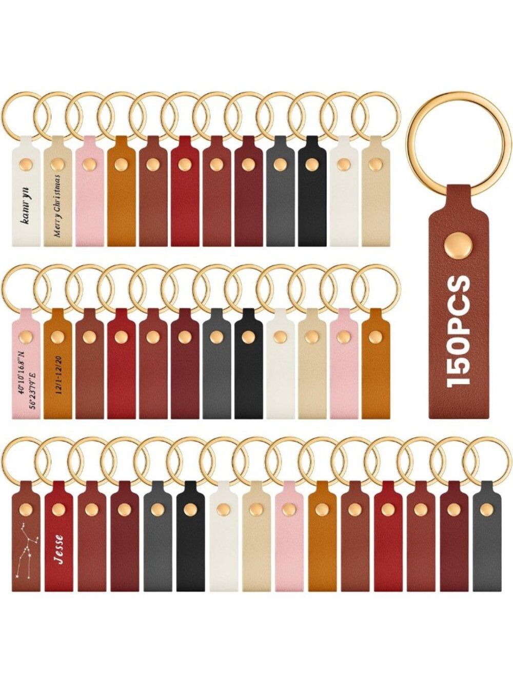 150 Pcs Multicolor Leather Keychain Blanks - 3.7"x0.7" DIY Craft Supplies